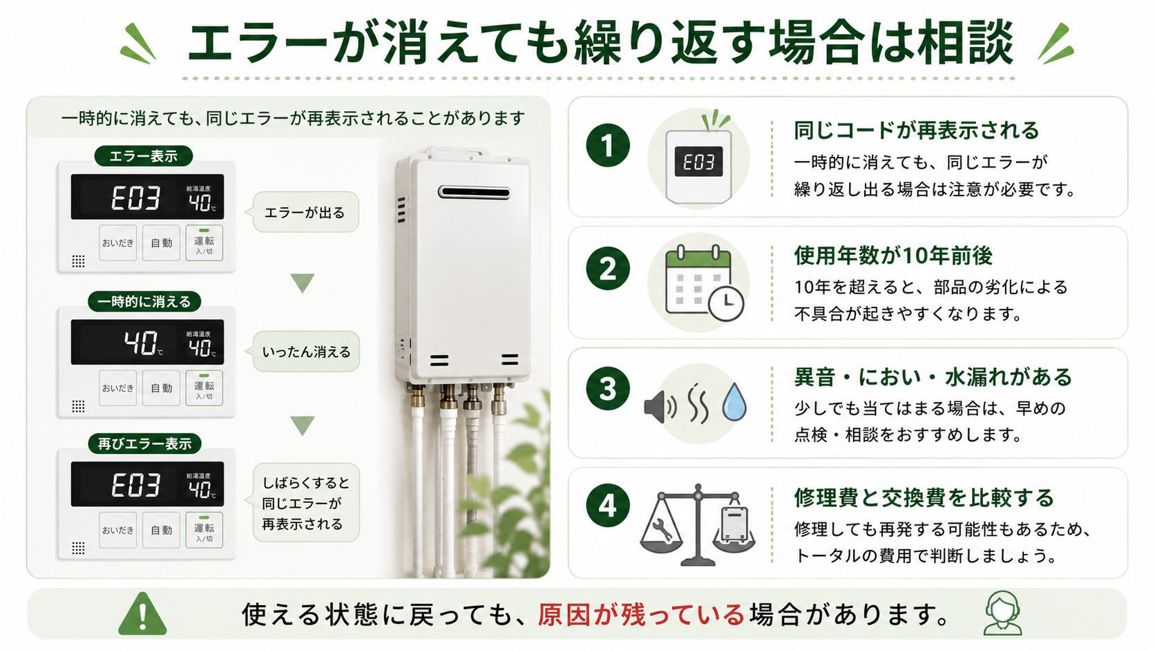 給湯器のエラーコードが繰り返す場合の相談目安