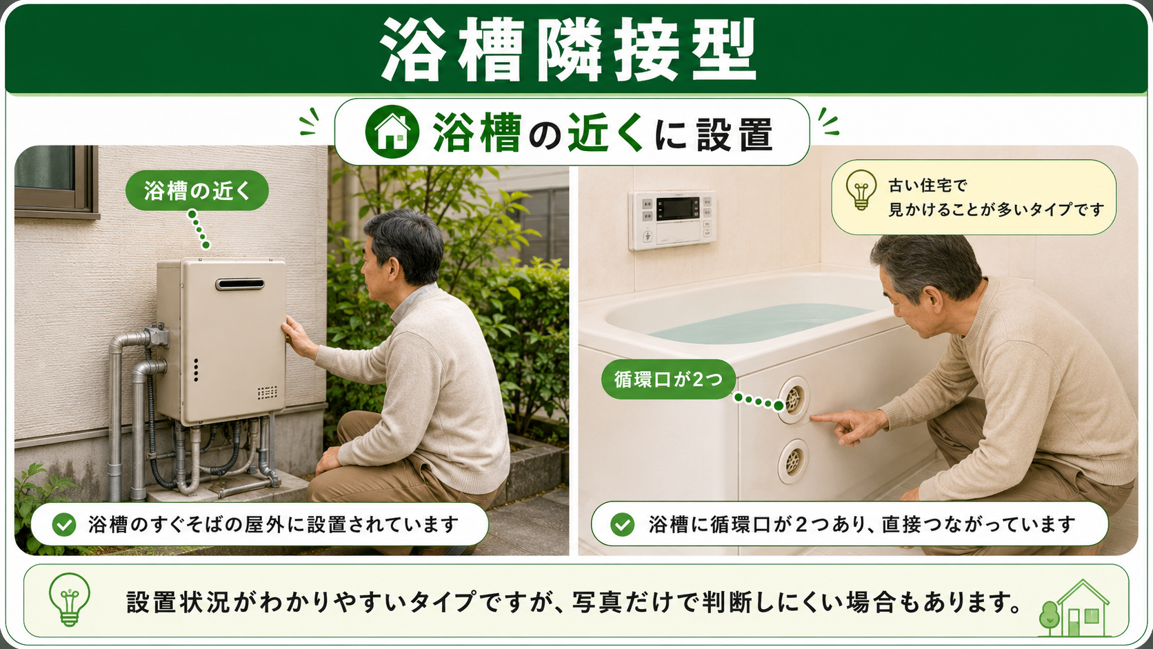 浴槽隣接型給湯器と浴槽の循環口を確認する方法