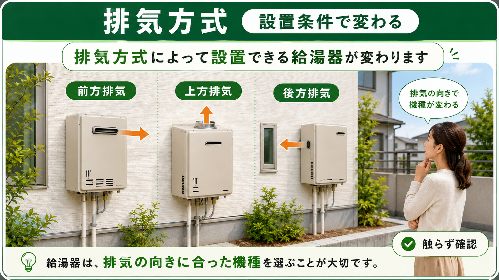前方・上方・後方排気の違いと給湯器選び