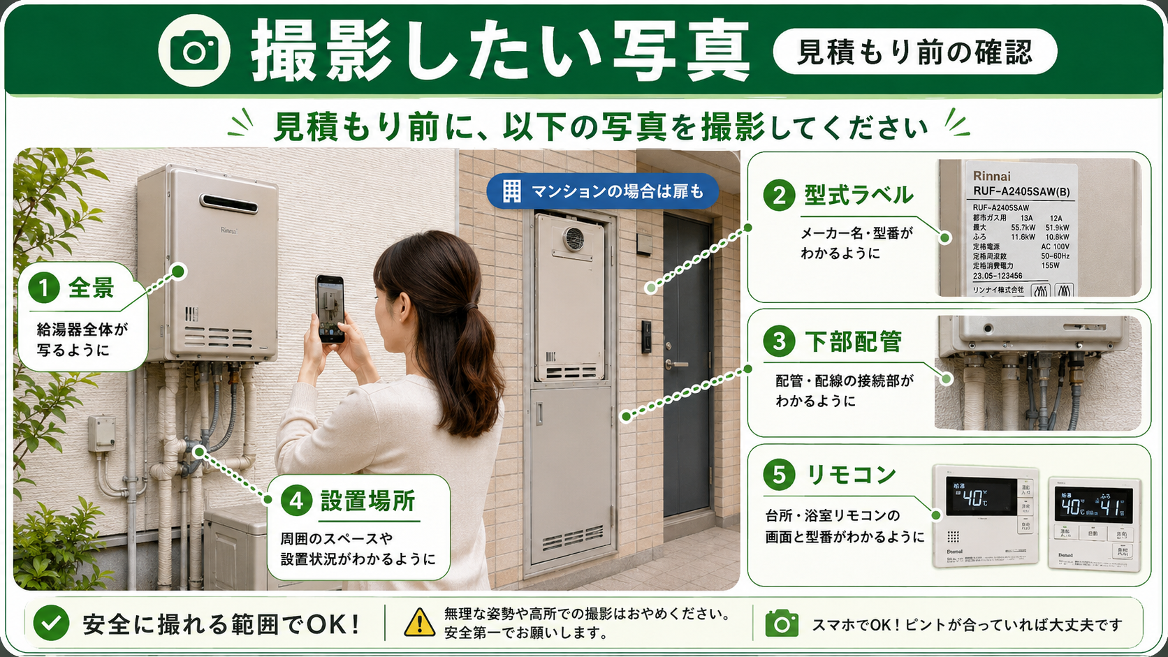 見積もり前に撮影したい給湯器の写真一覧