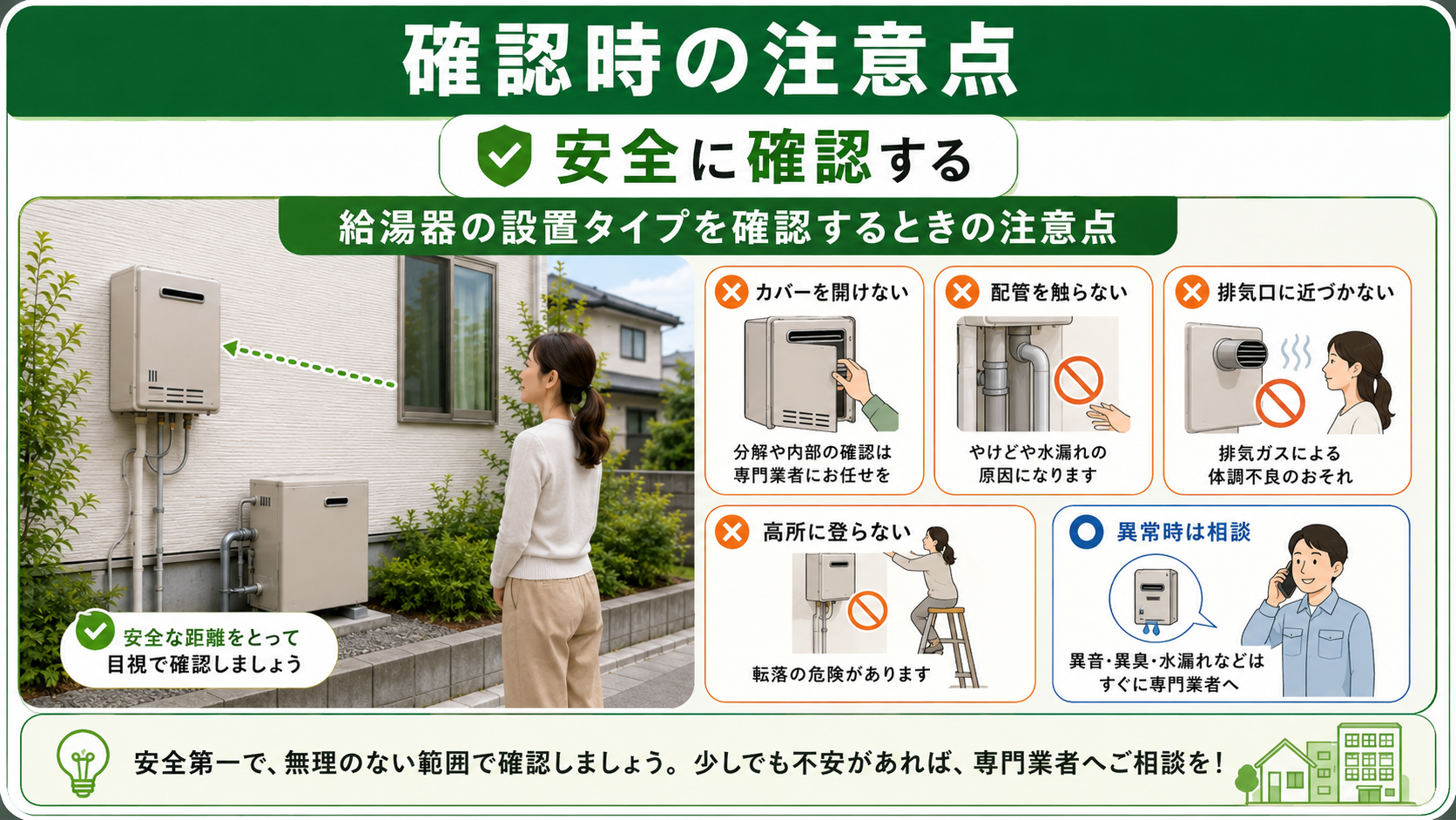 給湯器の設置タイプを安全に確認するときの注意点