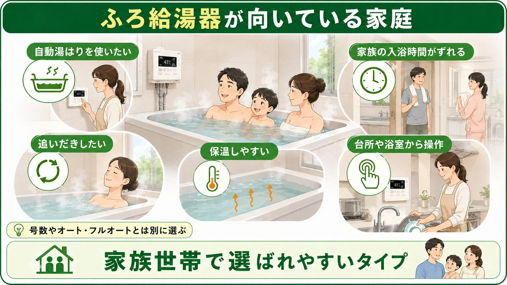 ふろ給湯器が向いている家庭の入浴スタイル
