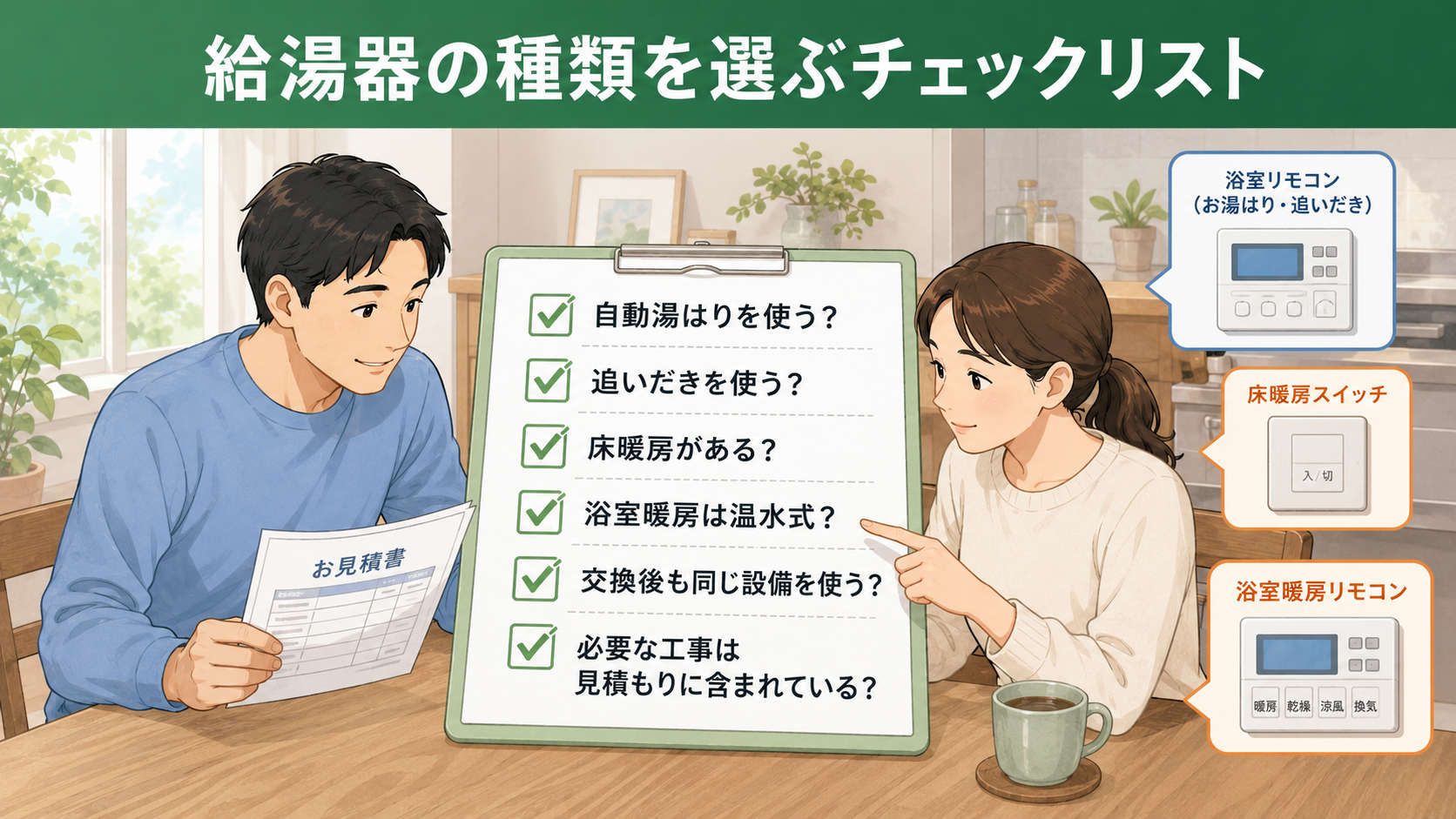 給湯器の種類を選ぶためのチェックリスト