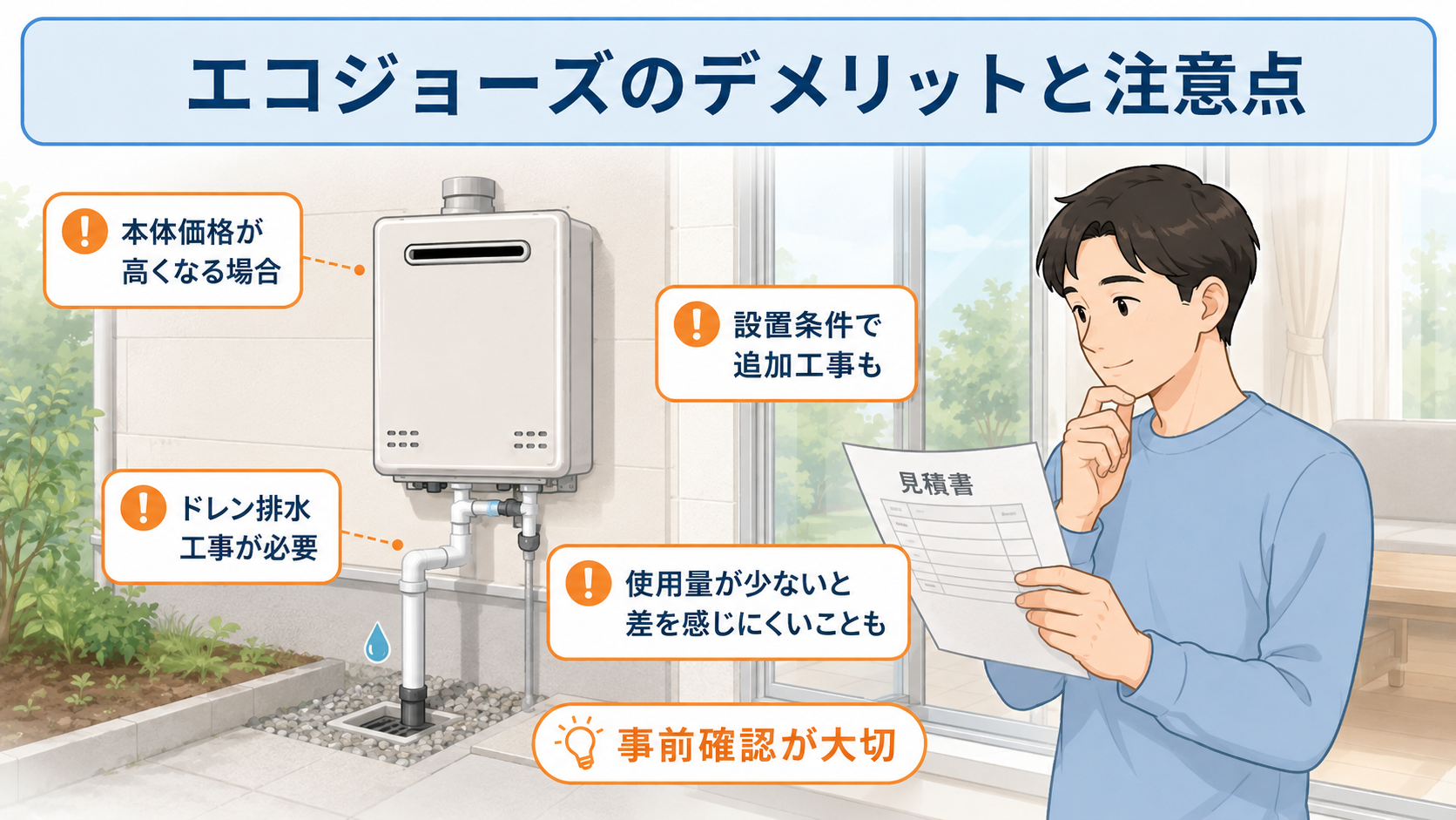 エコジョーズの本体価格やドレン排水工事などの注意点