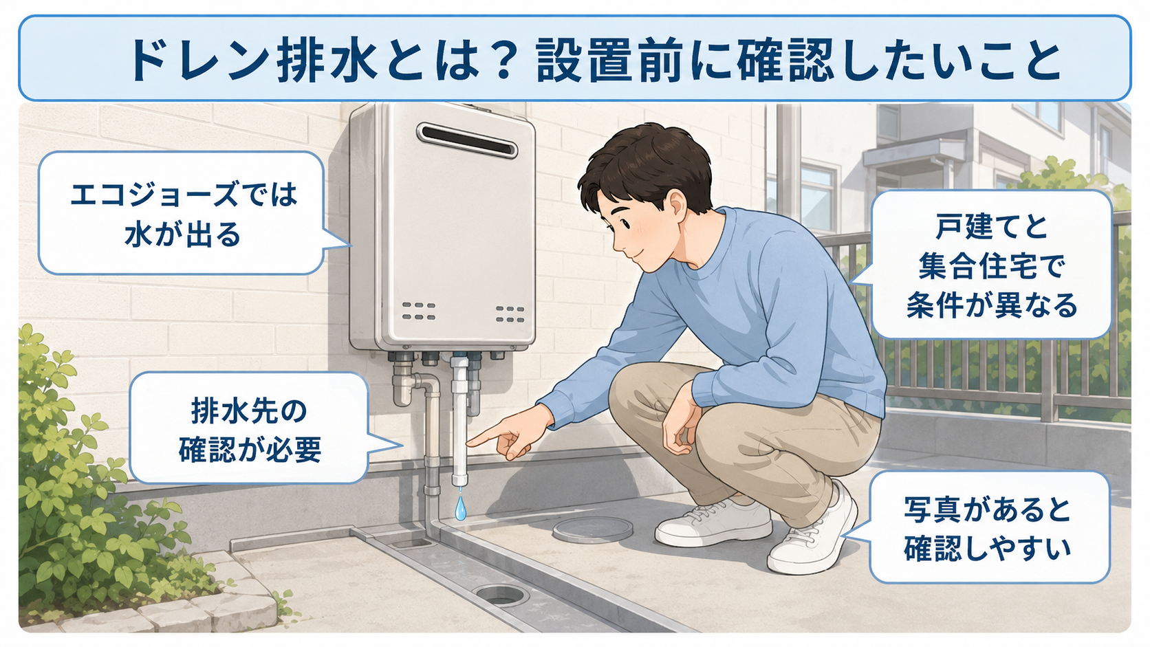 エコジョーズのドレン排水先と設置前に確認するポイント