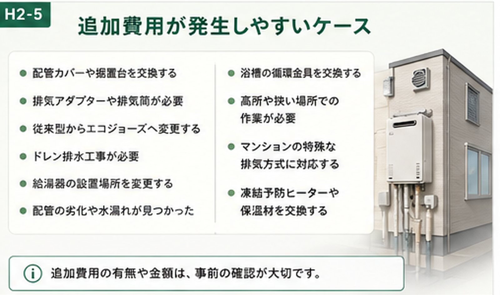 給湯器交換で追加費用が発生しやすい設置条件