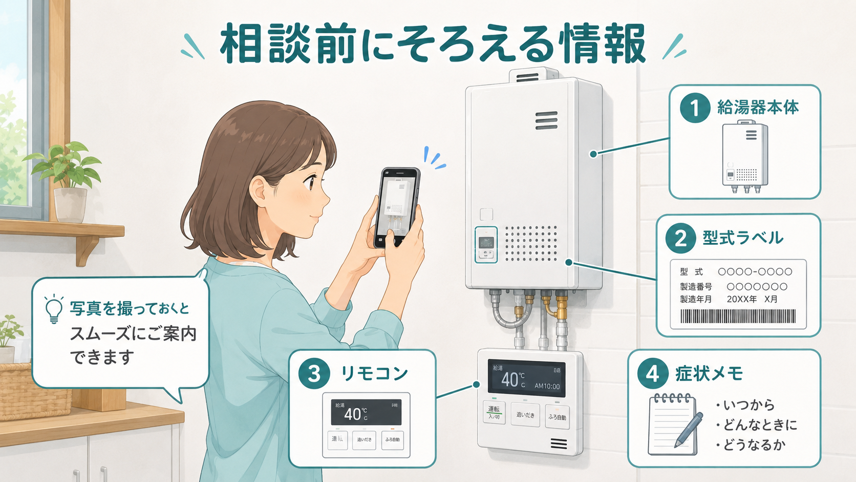 相談前に給湯器本体・型式ラベル・リモコン・症状メモをそろえる方法