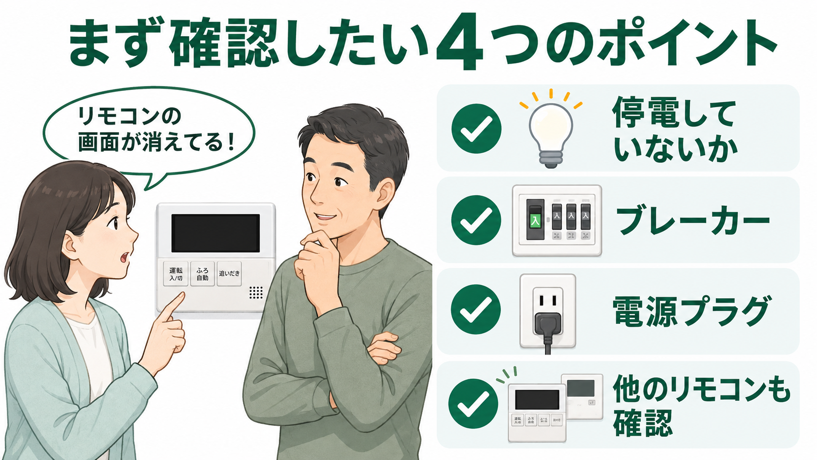 給湯器のリモコンがつかないときに最初に確認したい4つのポイント