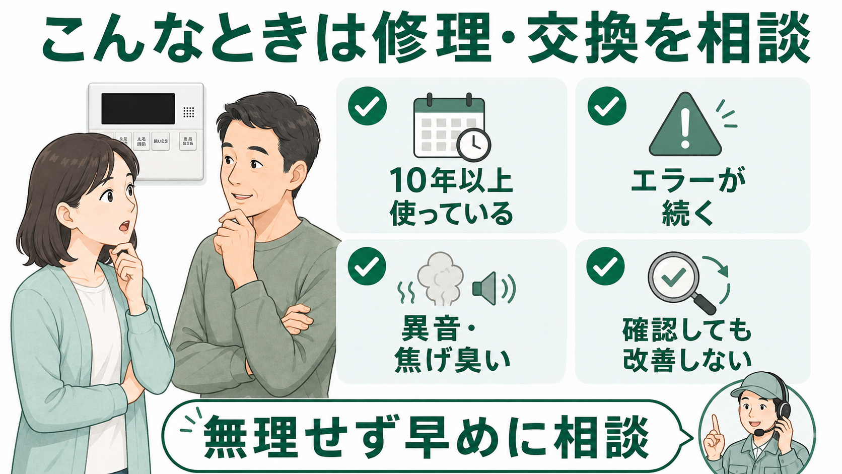 給湯器リモコンの不具合で修理か交換かを考えるポイント