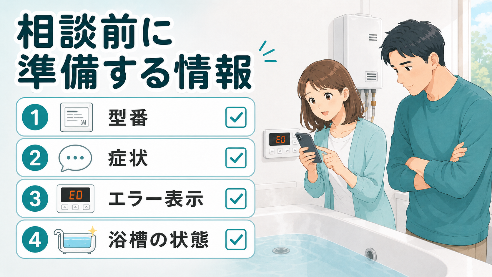追いだき不調の相談前に型番や症状、エラー表示、浴槽の状態を準備する