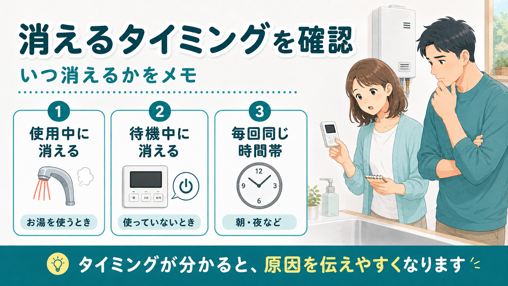 給湯器リモコンの表示が消えるタイミングを使用中・待機中・時間帯で確認する