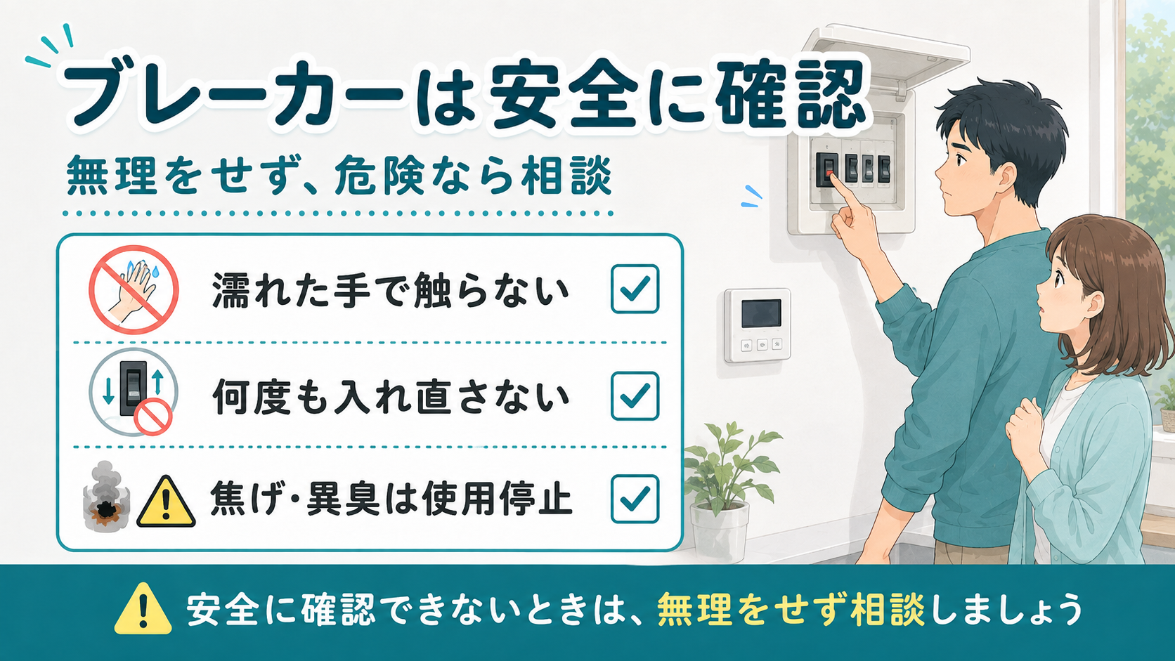 給湯器のブレーカーを濡れた手で触らず安全に確認する注意点