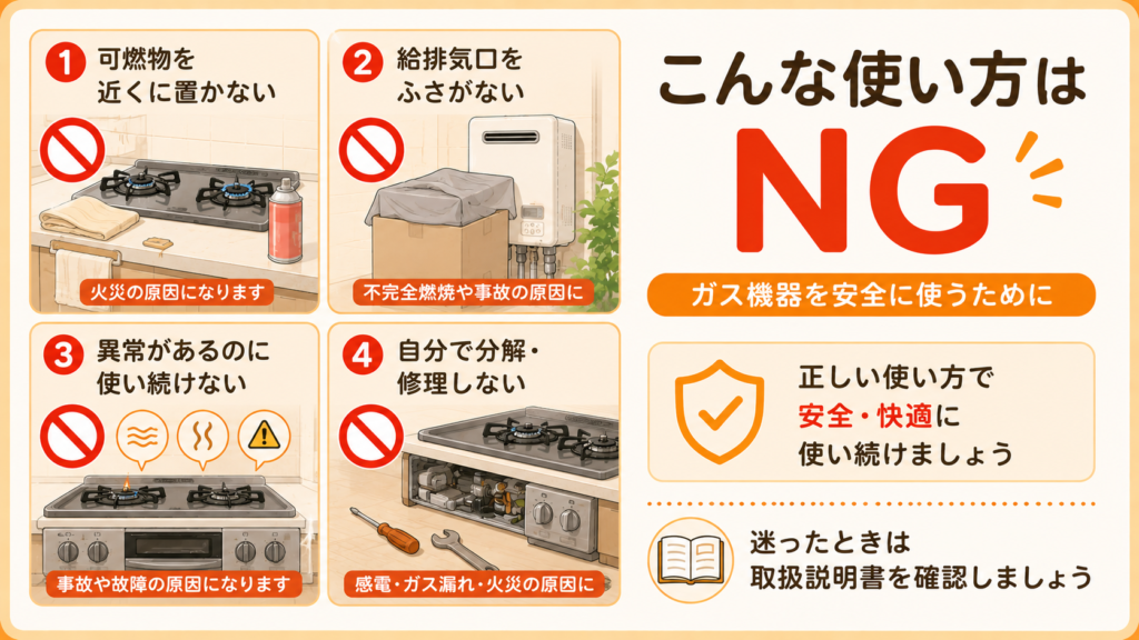 家庭のガス機器で避けたい危険な使い方