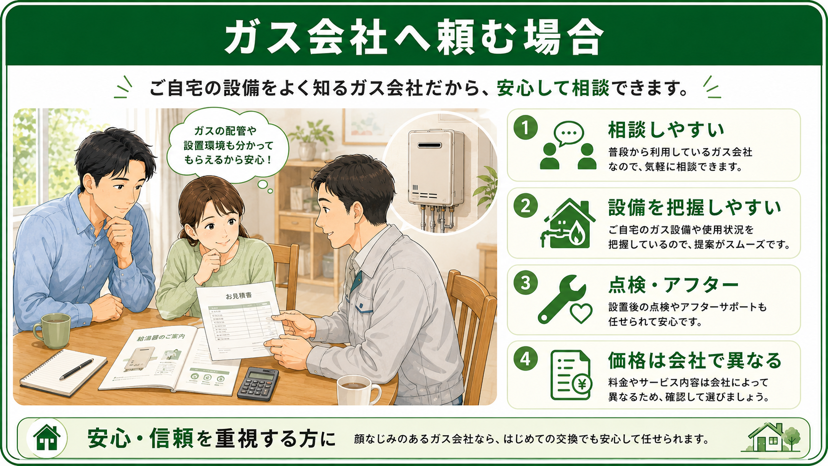 ガス会社へ給湯器交換を相談する場合の特徴