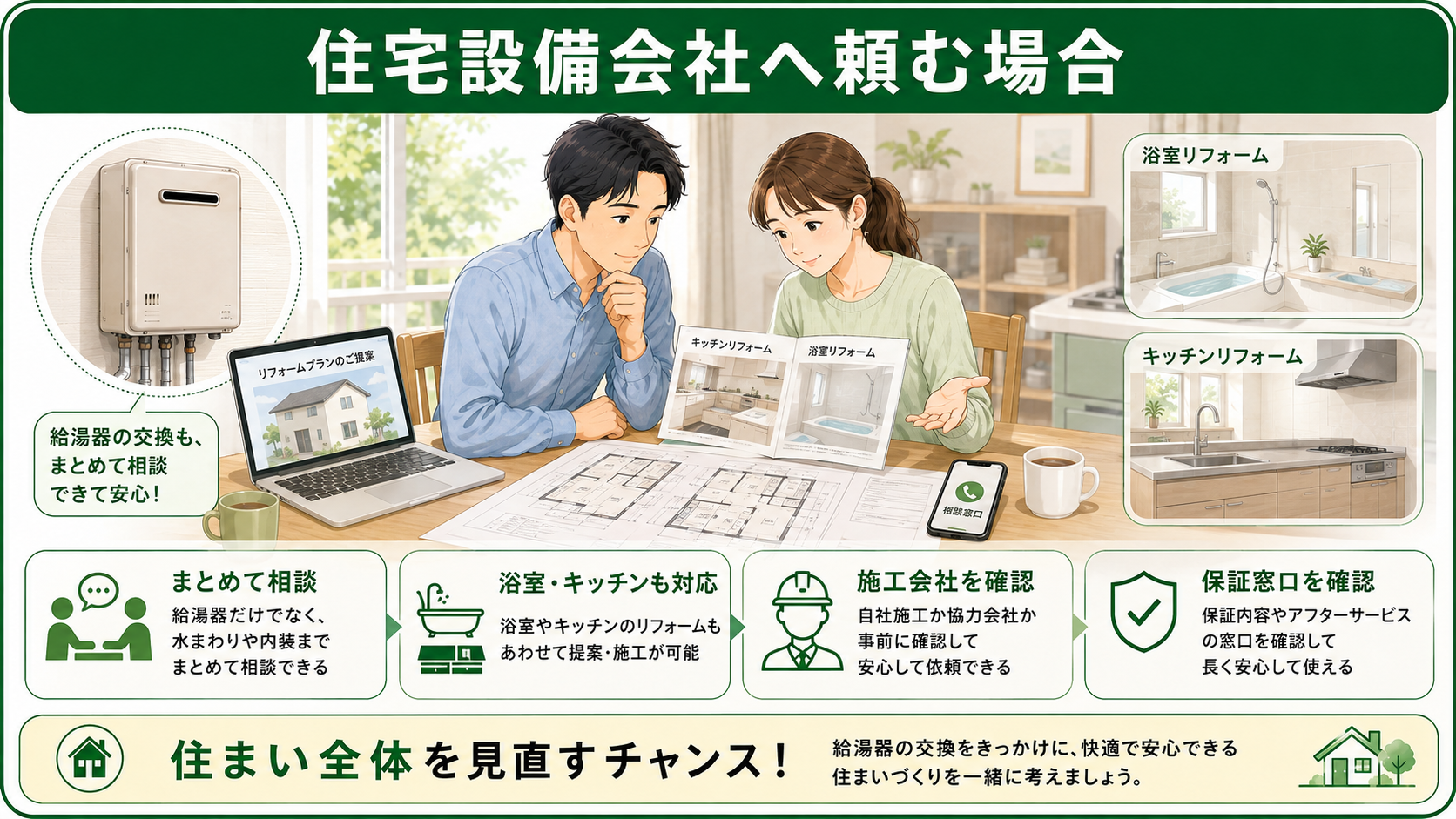 住宅設備会社やリフォーム会社へ給湯器交換を相談する場合