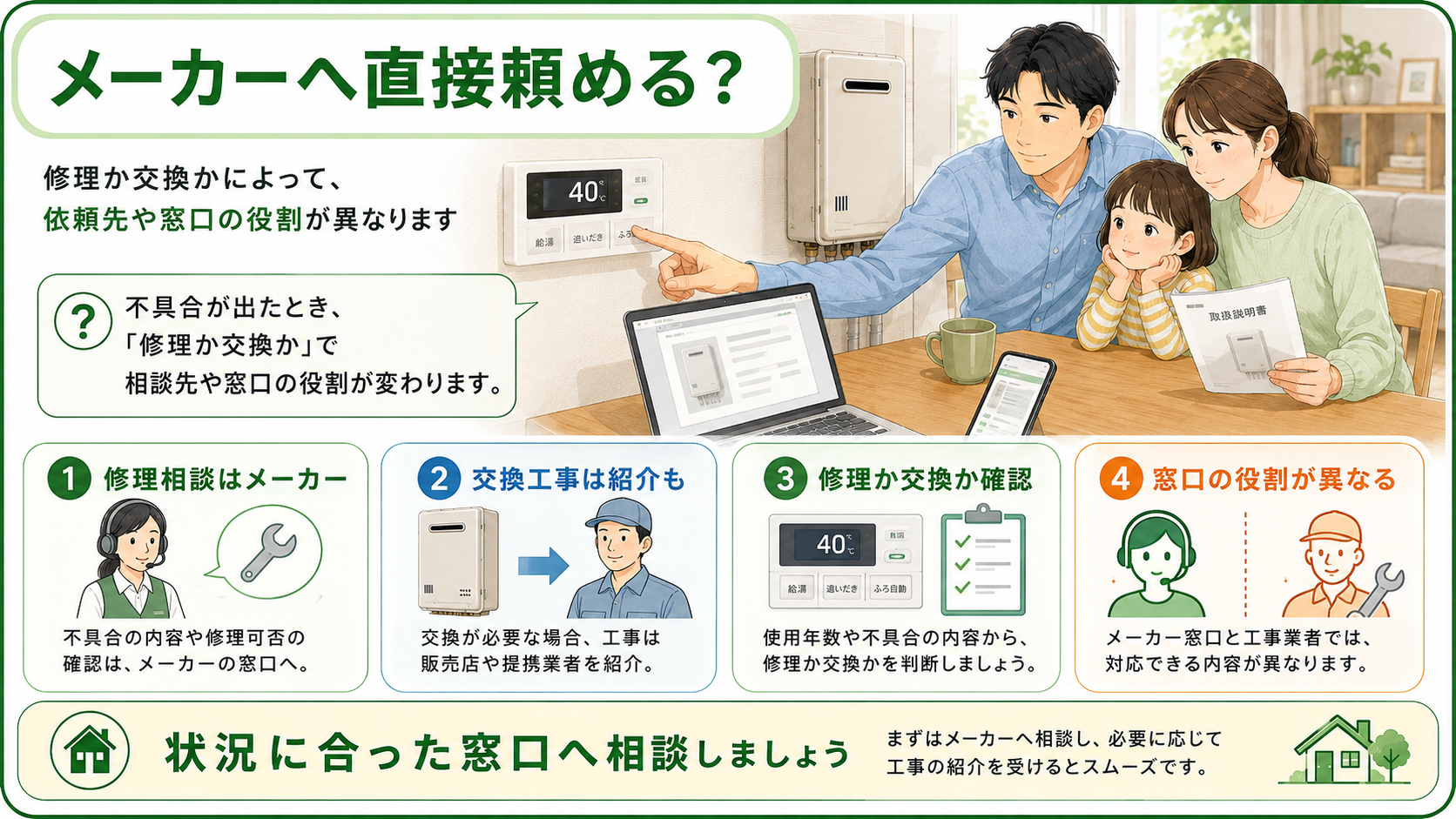 給湯器メーカーへ修理や交換を相談する場合