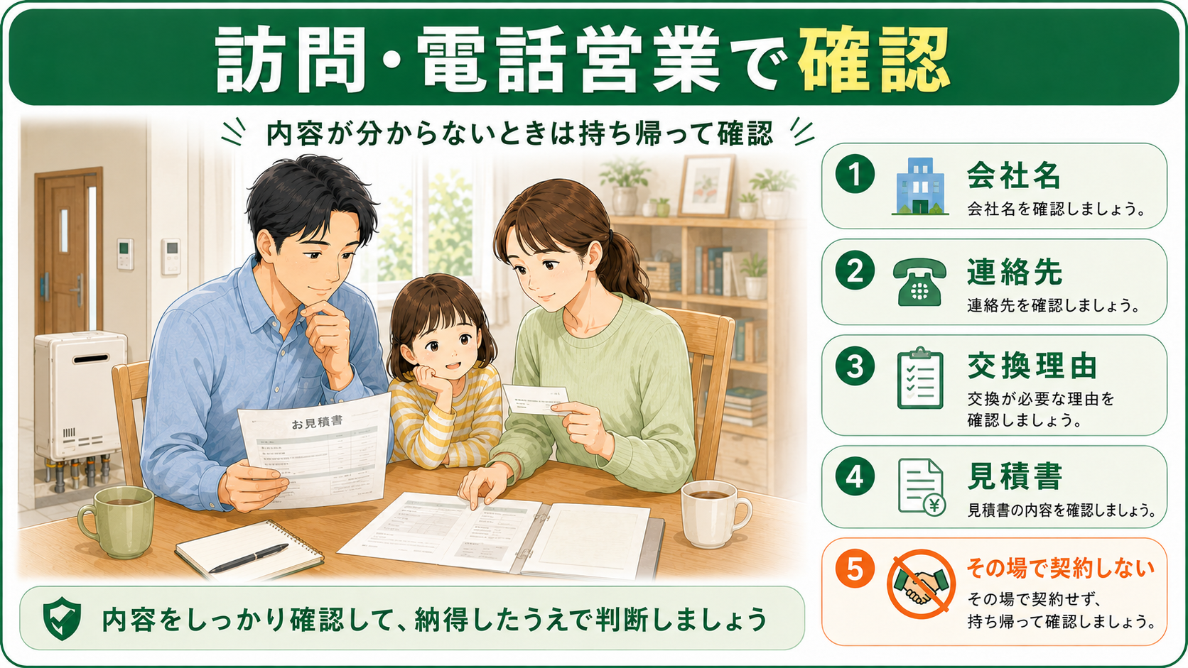 訪問営業や電話営業で給湯器交換を勧められたときの確認項目