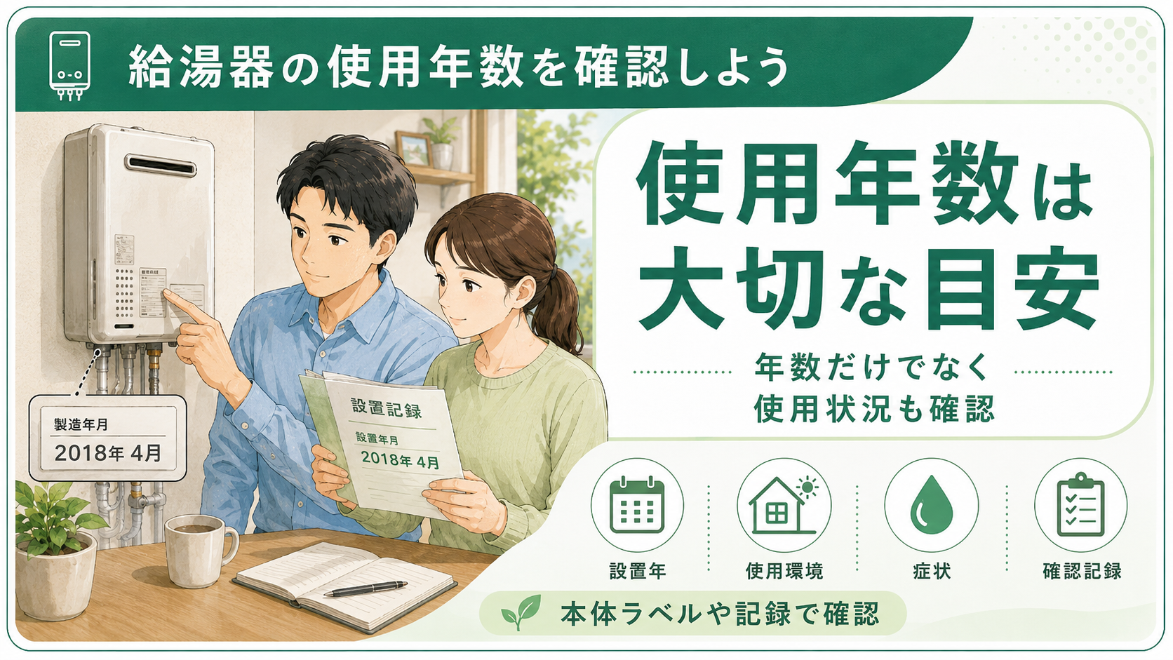 給湯器の型式ラベルと設置記録から使用年数を確認する方法