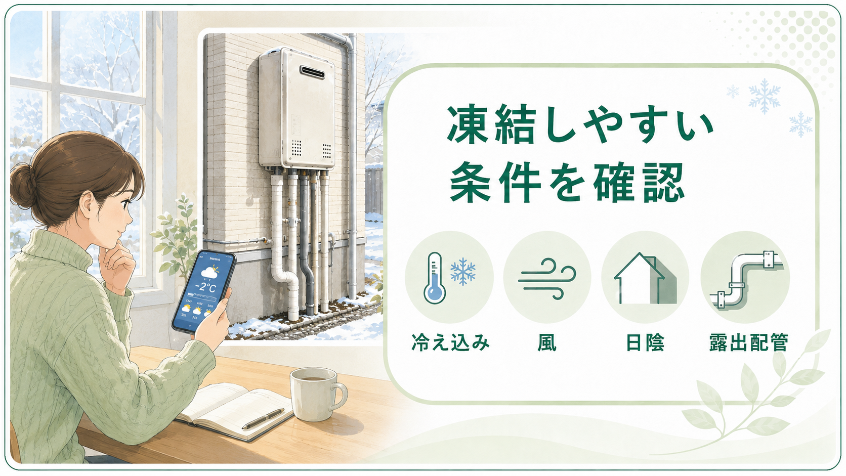 給湯器や配管が凍結しやすい冷え込み風日陰露出配管の条件
