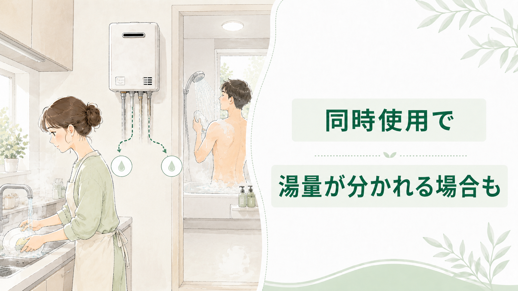 キッチンとシャワーでお湯を同時使用すると湯量が分かれる場合がある
