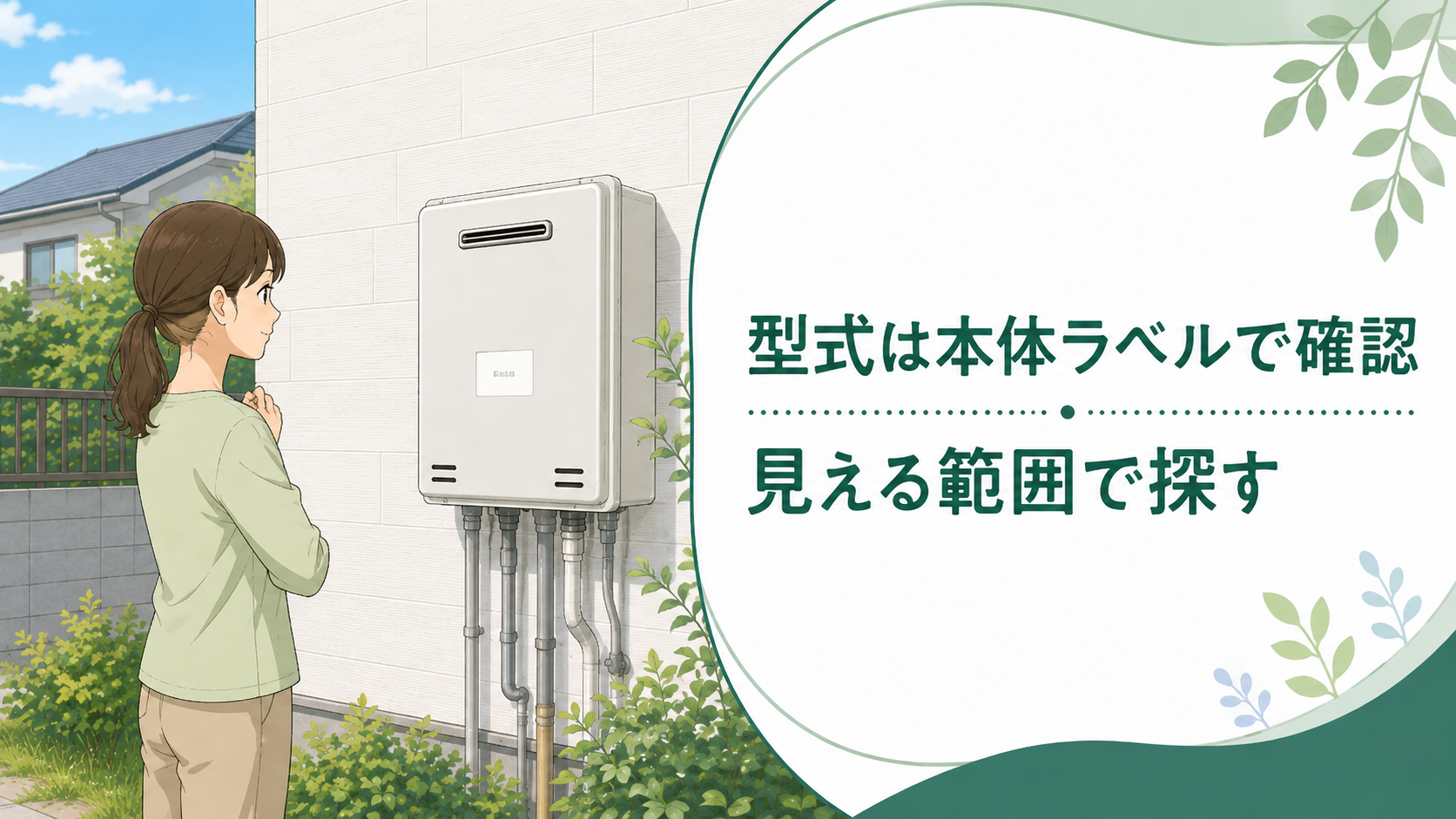 給湯器本体の外から見えるラベルを安全な範囲で確認する