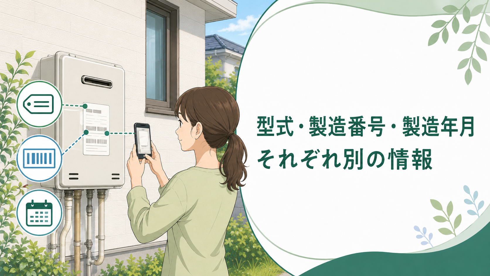 給湯器の型式と製造番号と製造年月はそれぞれ別の情報であることを確認する