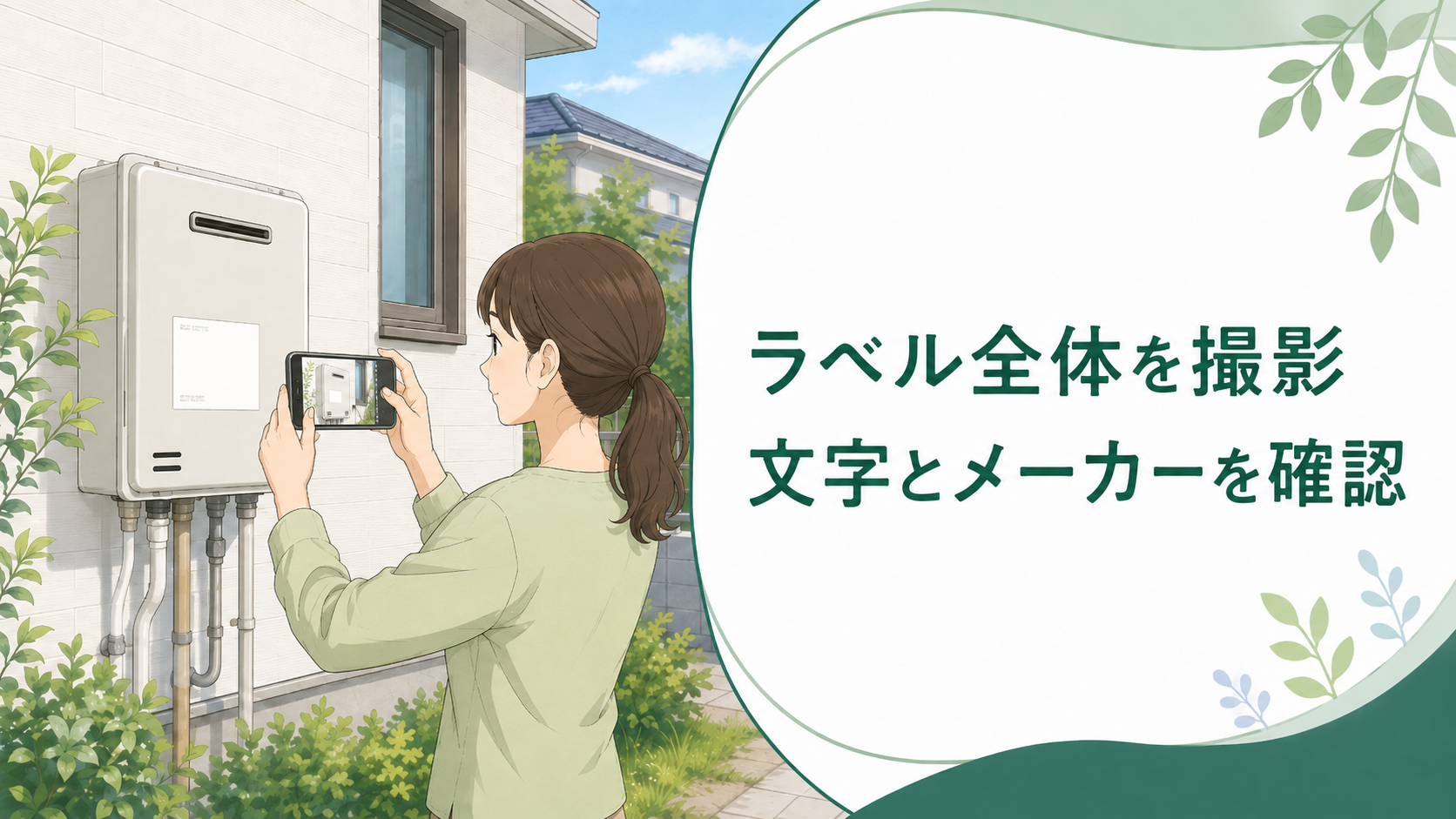 給湯器の型式ラベル全体をスマートフォンで撮影する