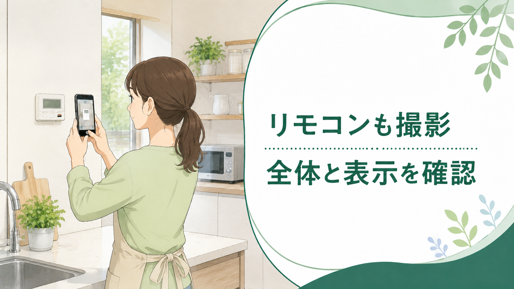 壁に取り付けたまま台所リモコンの全体と表示を撮影する