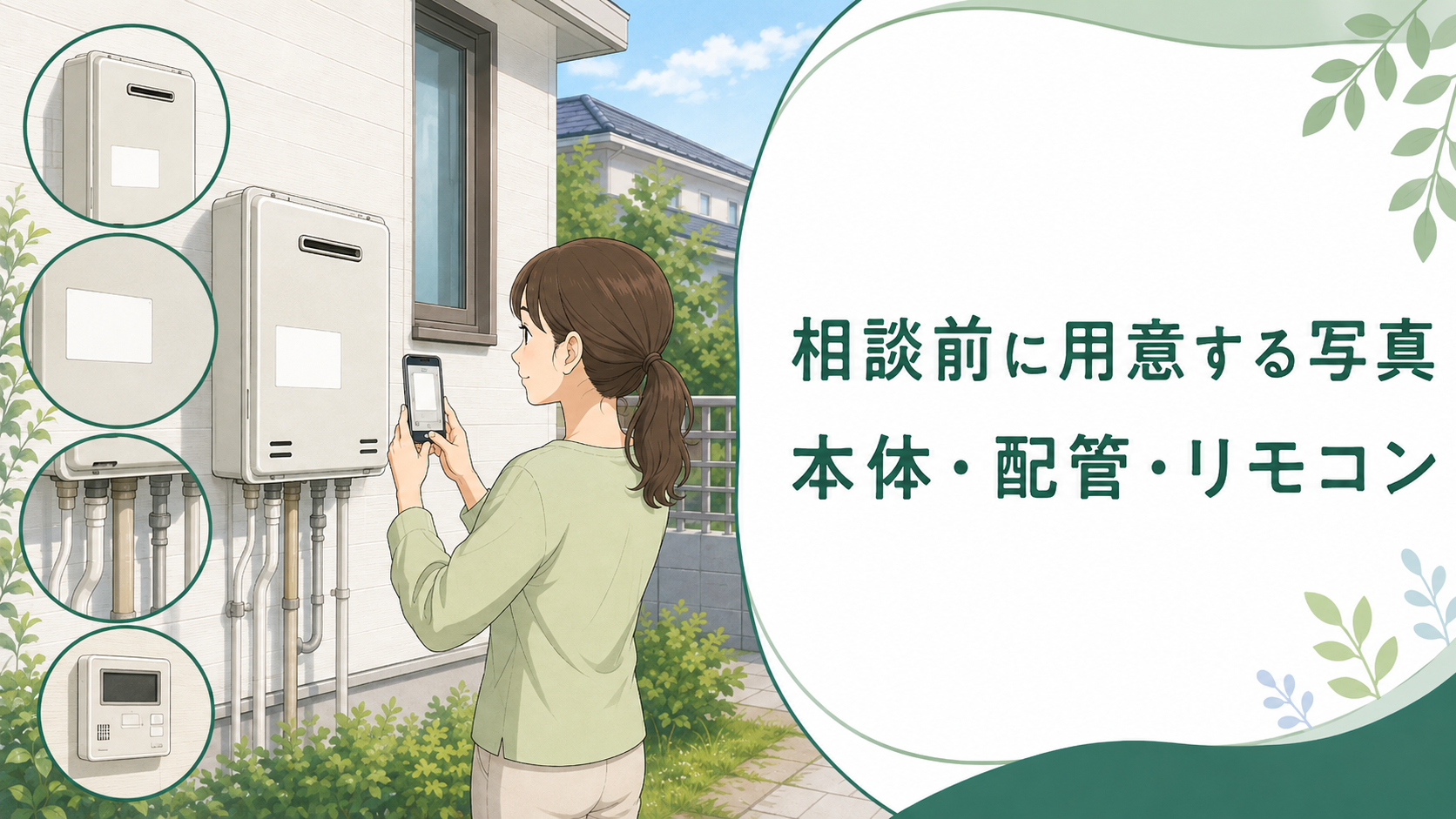相談前に給湯器本体と型式ラベルと配管とリモコンの写真を用意する