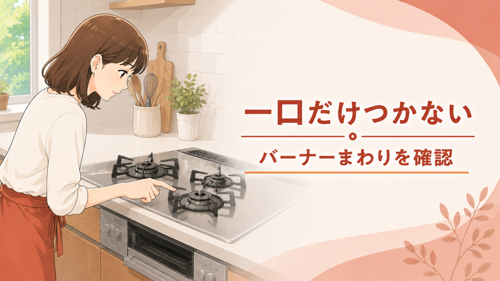 複数口コンロの一つのバーナーを安全に確認する住まい手