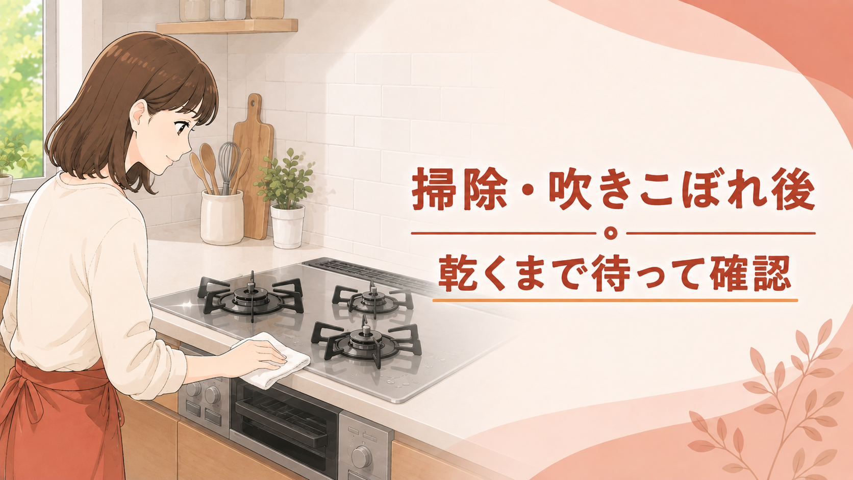 十分冷めたガスコンロの水分を柔らかい布で拭く住まい手