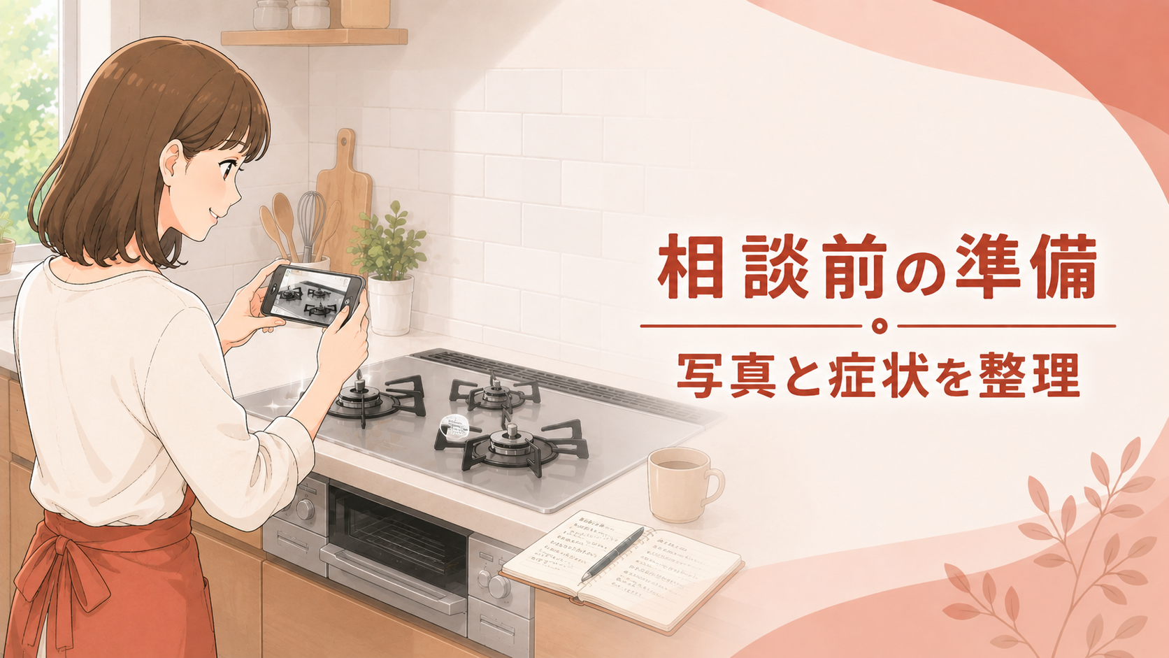 相談前にガスコンロ全体をスマートフォンで撮影する住まい手
