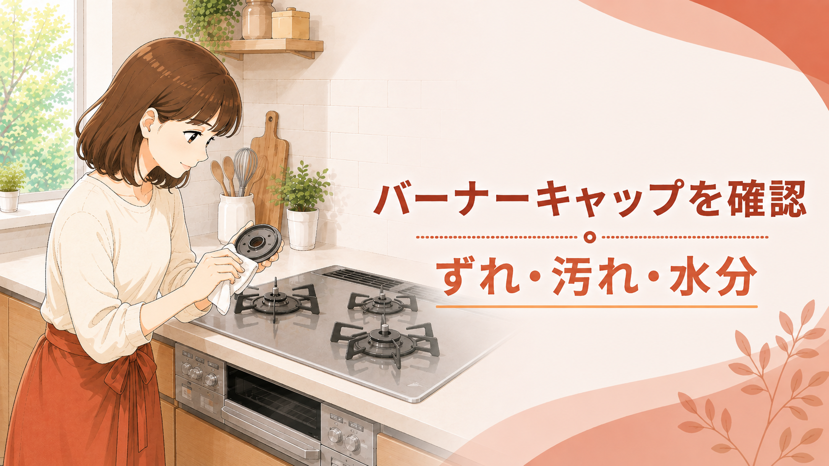 冷めたコンロでバーナーキャップのずれや汚れを確認する住まい手