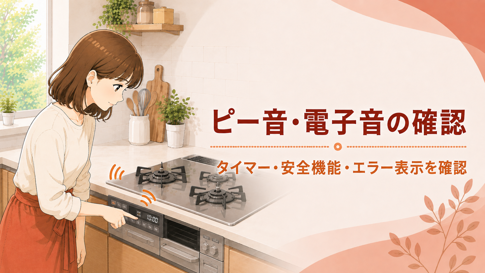 ガスコンロのピー音と電子音を確認する住まい手