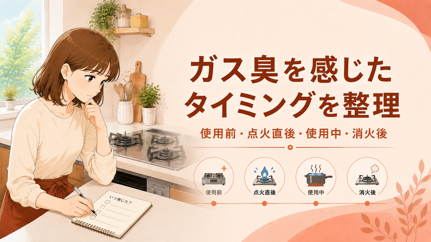 ガス臭を感じたタイミングを整理する女性