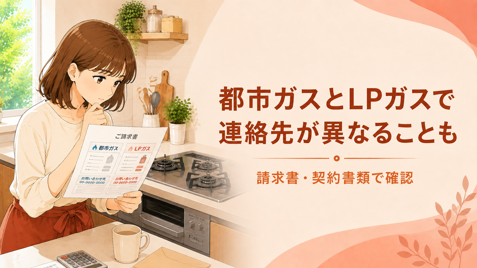 都市ガスとLPガスの契約先を請求書や契約書類で確認する女性