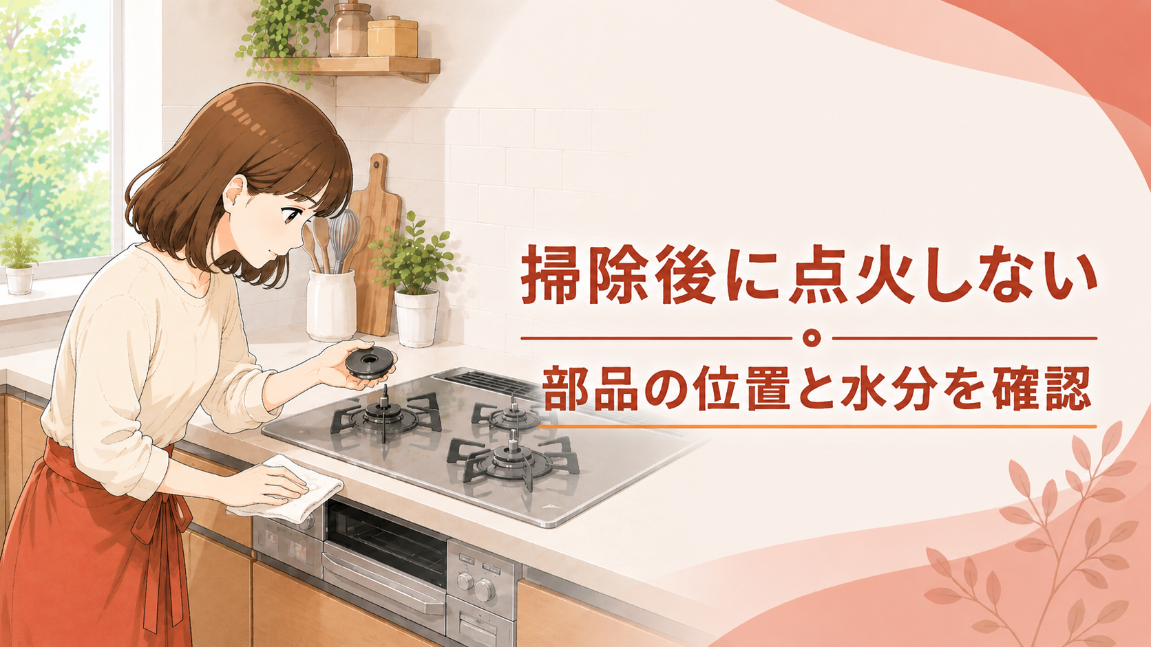 掃除後に点火しないとき部品の位置と水分を確認する様子
