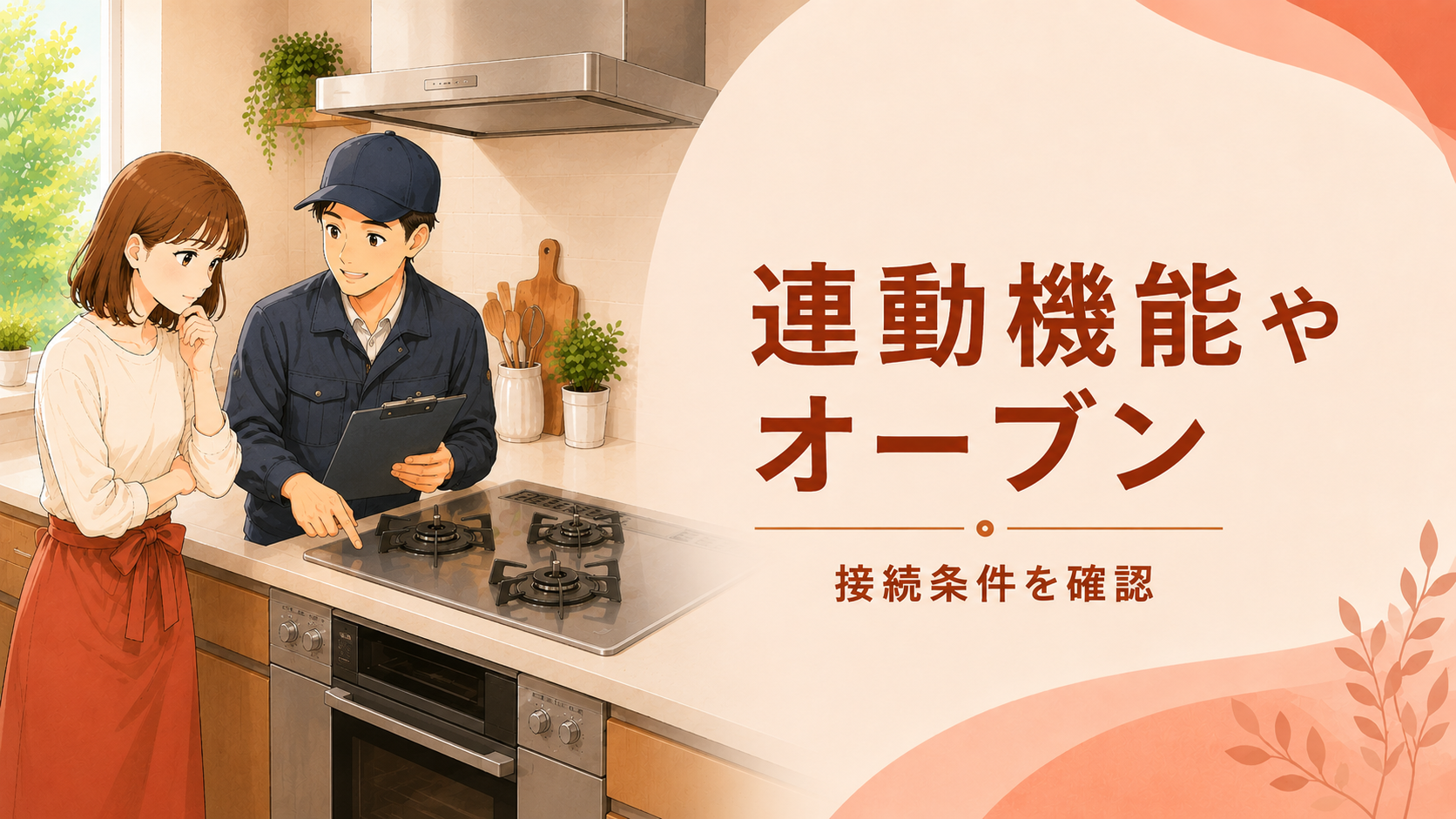 コンロ・レンジフード・下部オーブンの接続条件を確認する様子