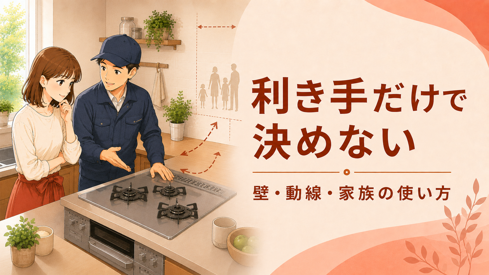 利き手だけでなく家族の使い方とキッチン動線を確認する様子