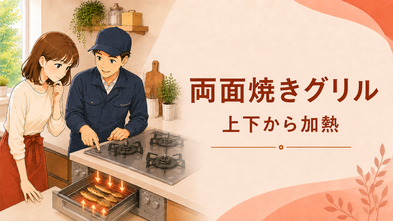 片面焼きグリルの焼き網と使い方を確認する様子