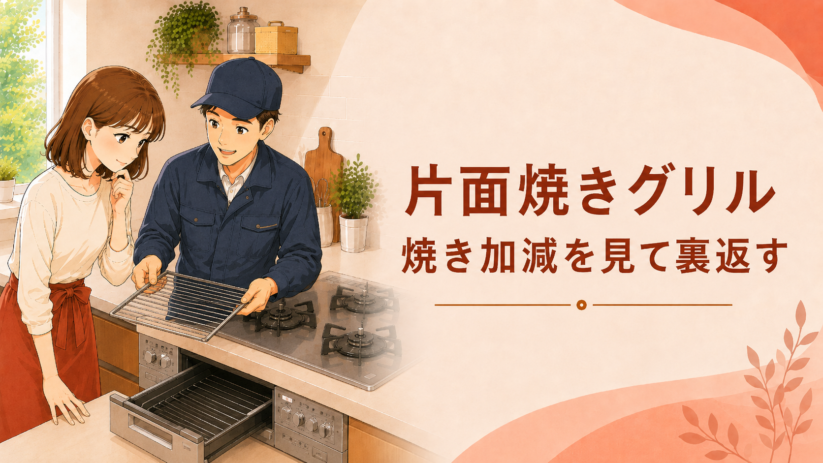 両面焼きグリルが上下から加熱する仕組みを確認する様子