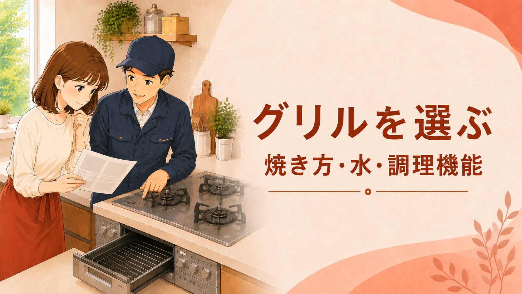 水ありグリルの受け皿と水を使用前に確認する様子