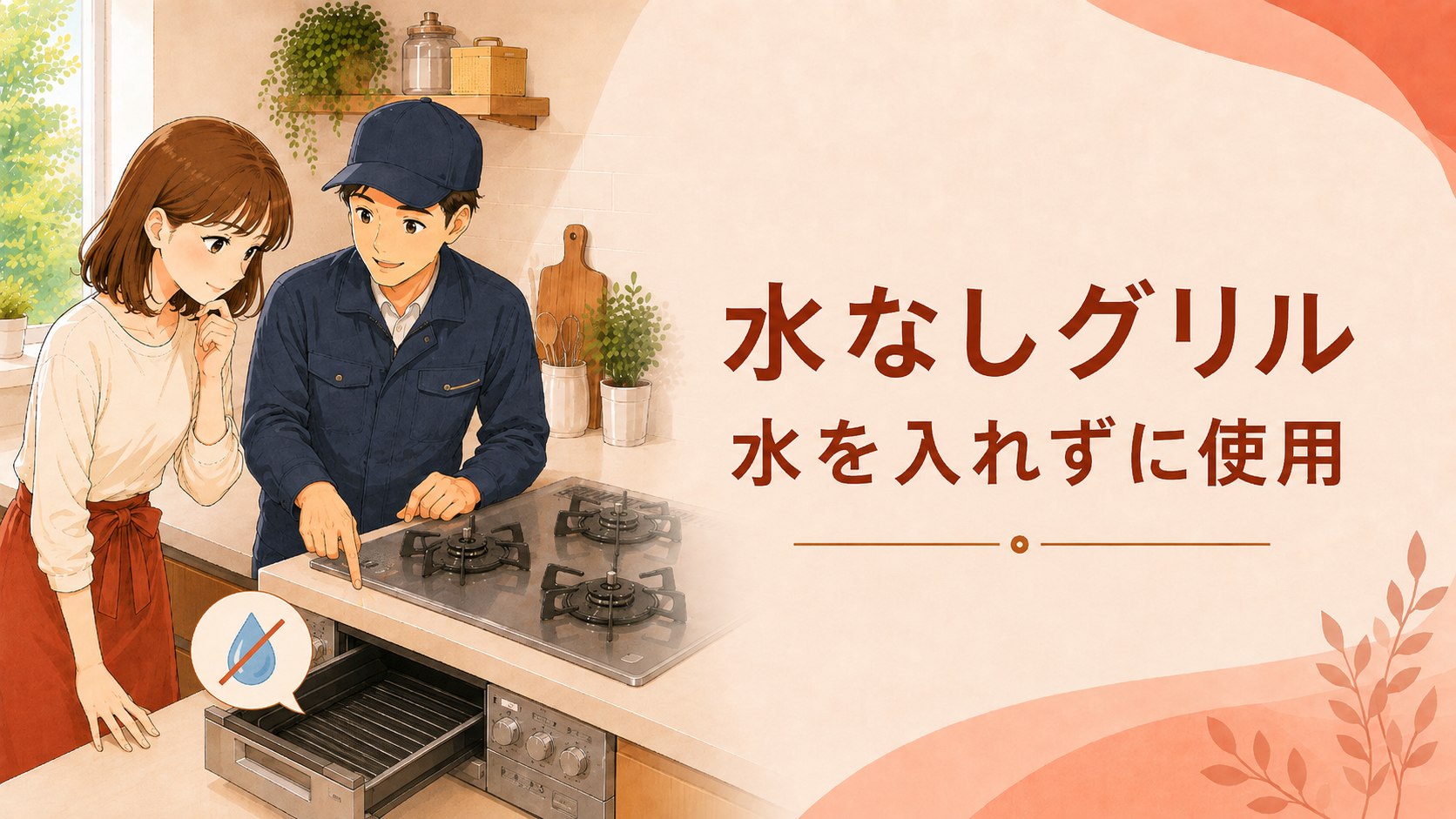 水なしグリルの受け皿へ水を入れず部品位置を確認する様子