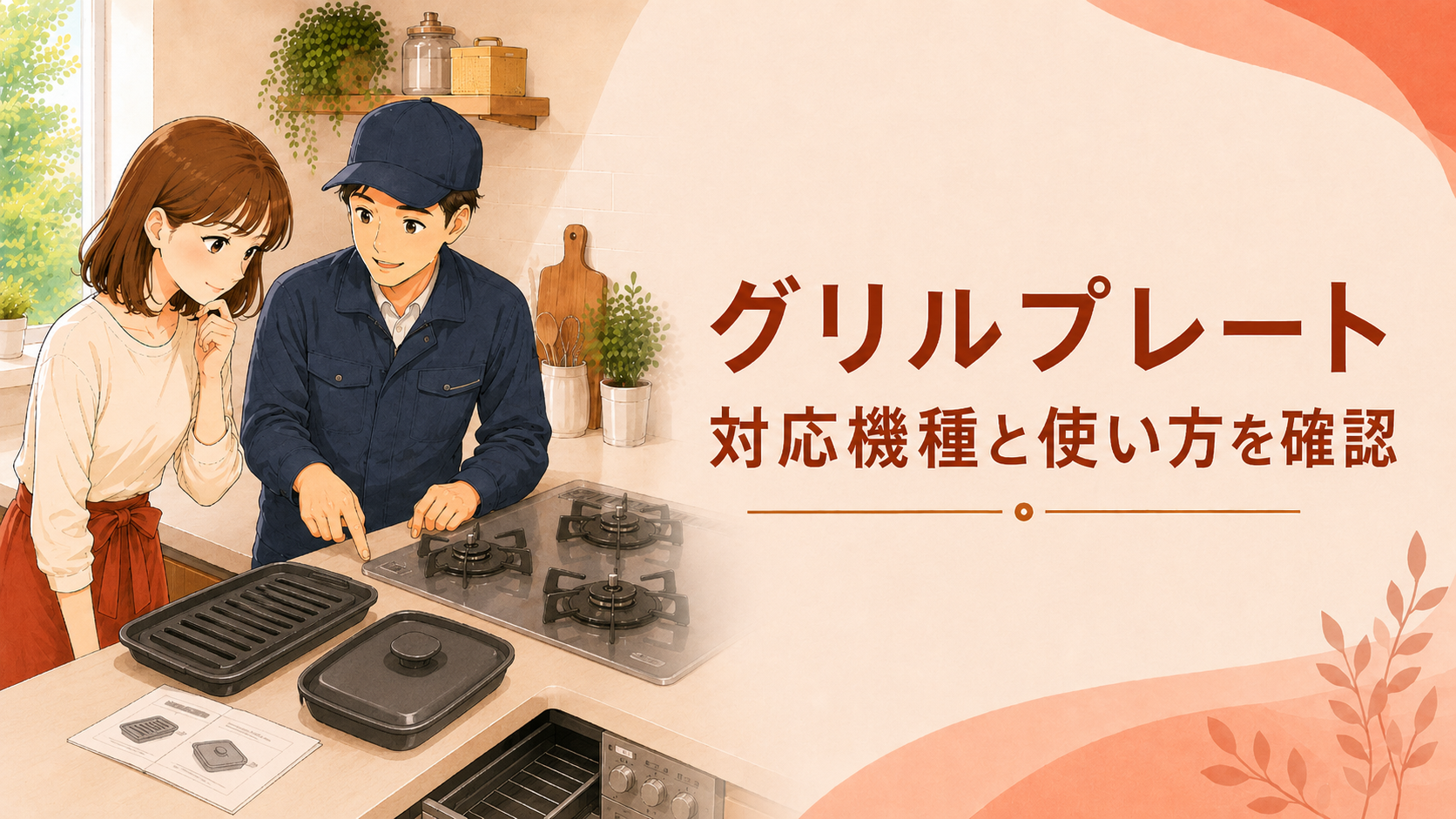 対応するグリルプレートと専用容器を説明書で確認する様子