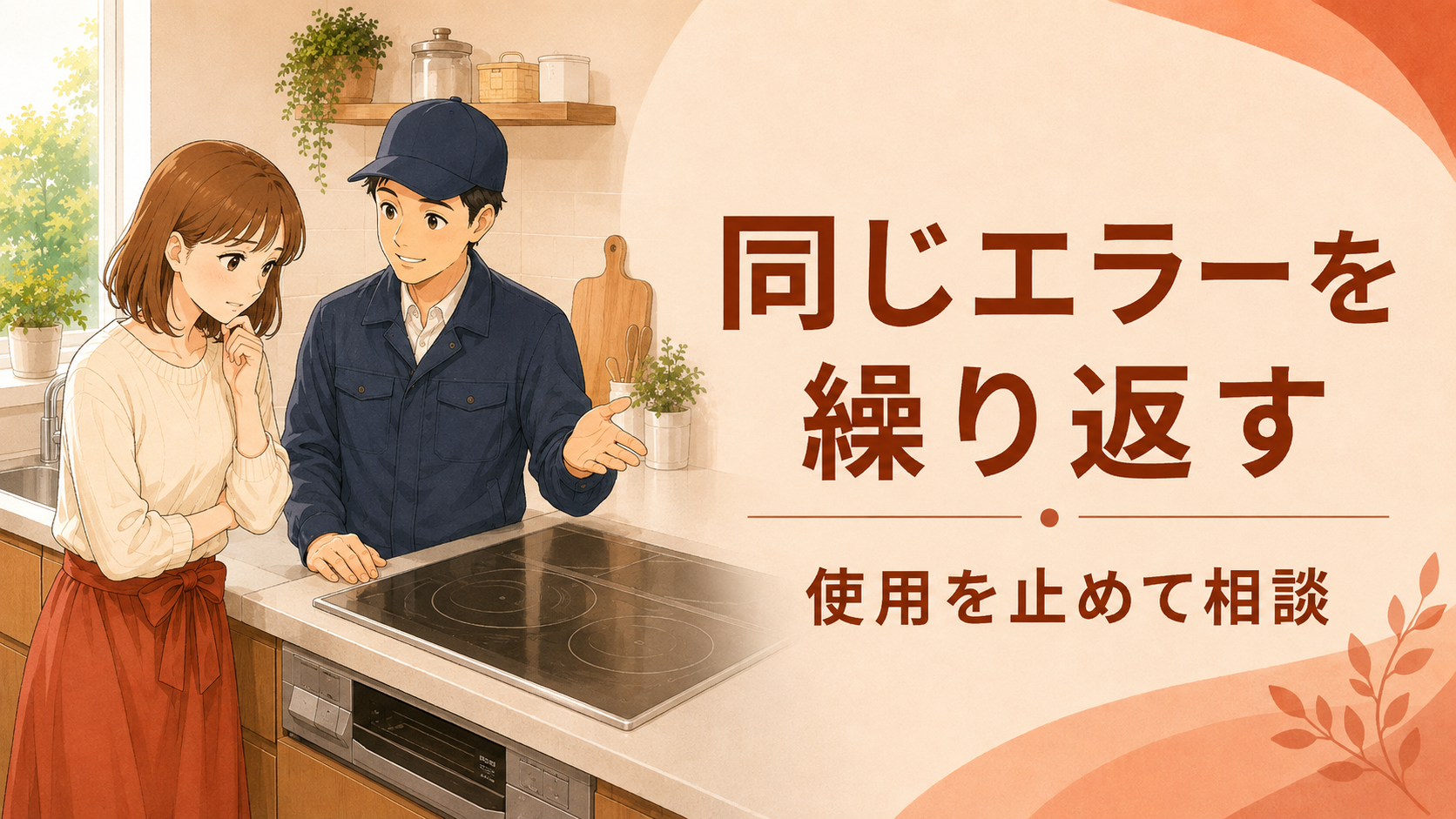 ガスコンロで同じエラーを繰り返すため使用を止めて相談するイメージ