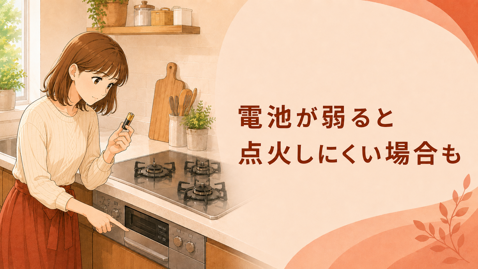 乾電池が弱って点火しにくい場合のガスコンロを確認する様子
