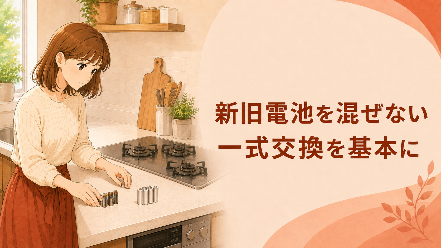 古い乾電池と新しい乾電池を分けて一式交換する準備