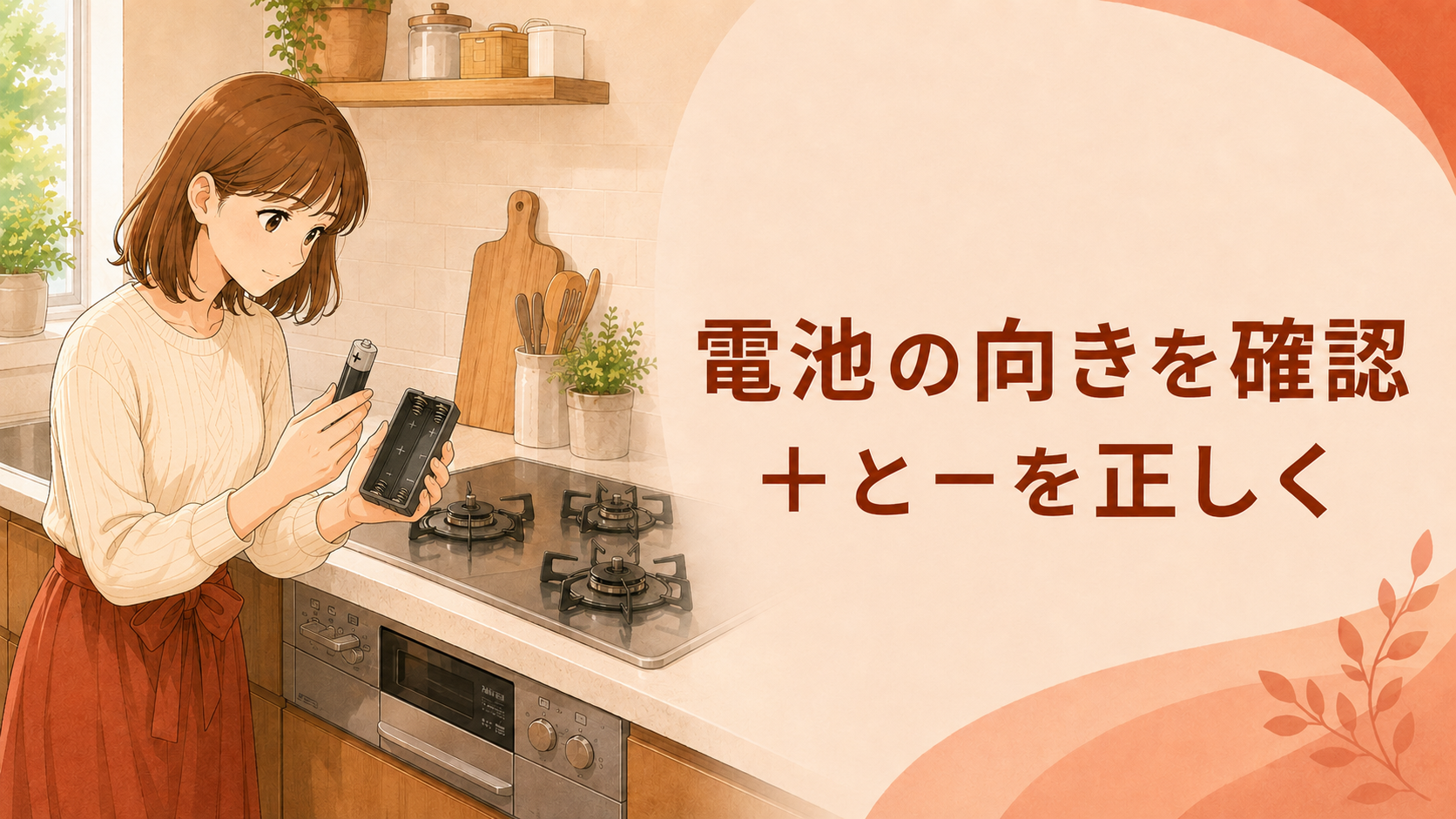 乾電池と電池ケースのプラスとマイナスの向きを確認する様子