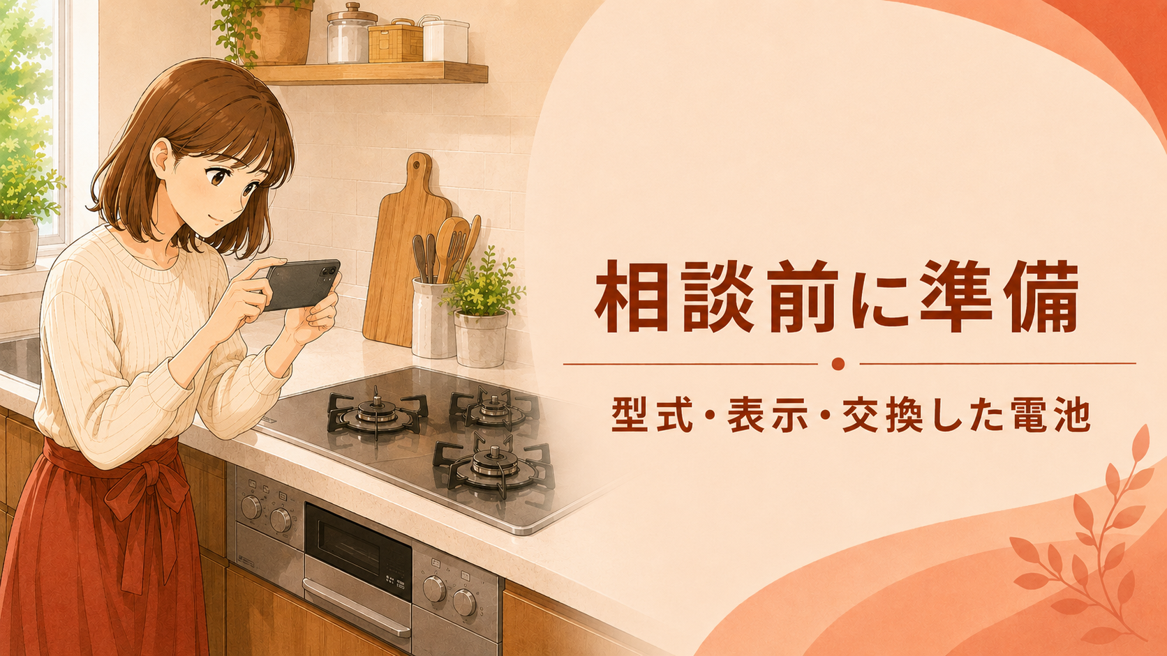 相談前にガスコンロの型式や表示部をスマートフォンで撮影する様子