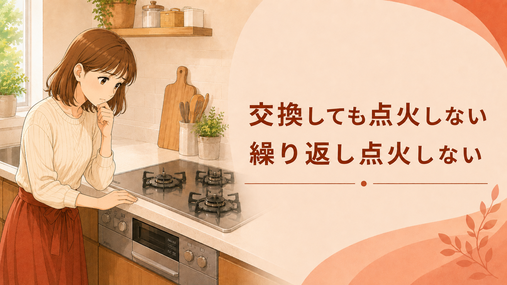 電池交換後も点火しないガスコンロを確認する様子